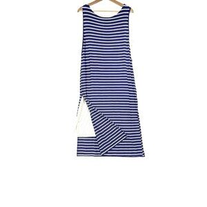 Chico's 2 L/12 Blue White Striped Sleeveless Double Layer Summer Dress Nautical